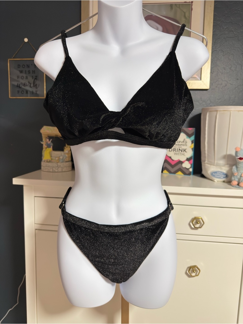 Cupshe Black Shimmer velvet Two-Piece Bikini